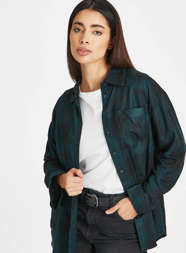 Dark Green Oversized Check Shirt 8